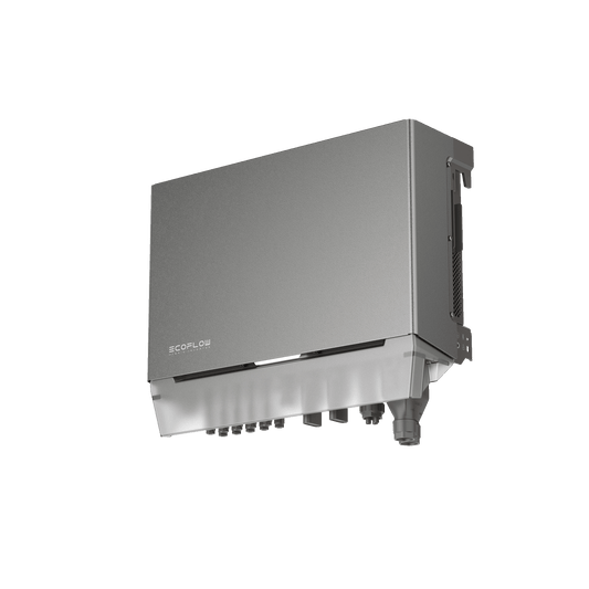 EcoFlow PowerOcean Plus Hybridwechselrichter mit Metallgehäuse und markantem Markenlogo
