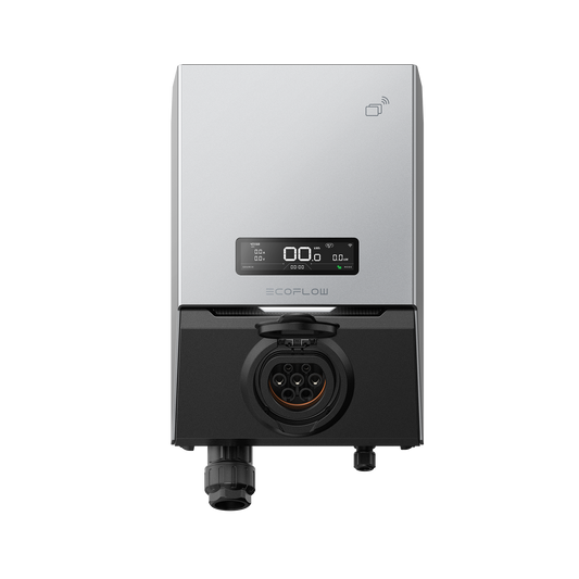Moderne EcoFlow Wallbox Ladestation mit Display und Anschlussbuchse für Elektroautos