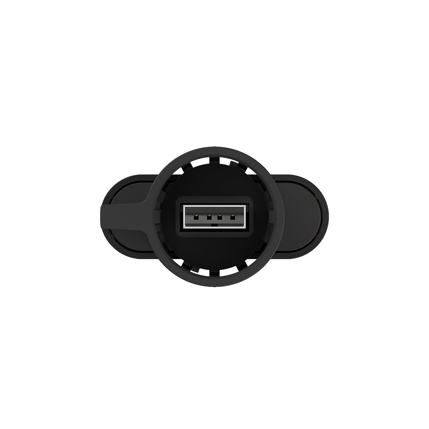 Obere Ansicht eines USB Anschlusses im runden schwarzen Gehäuse eines EcoFlow 4G Dongles