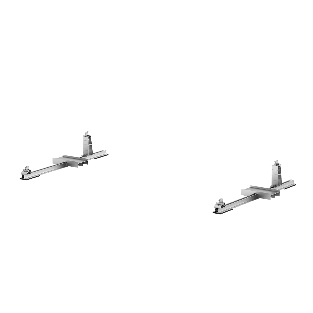 Zwei Metallhalterungen mit flacher Basis und vertikaler Stütze für Flachdächer