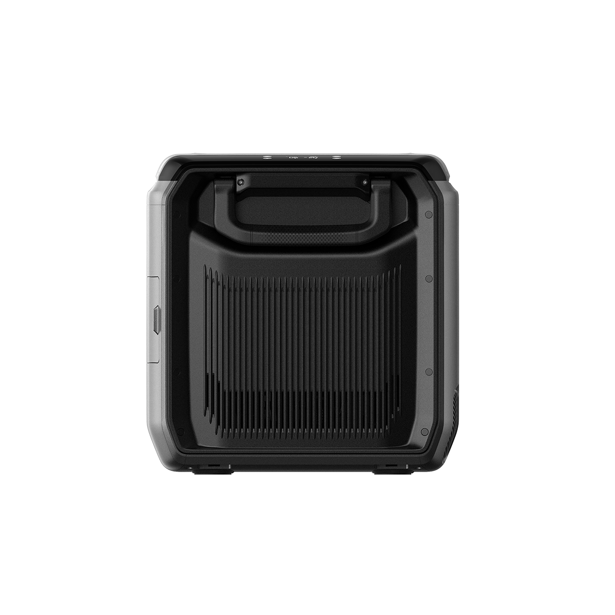 Seitenansicht der EcoFlow Kühlbox mit stabilem Griff und geriffelter Oberfläche für sicheren Halt