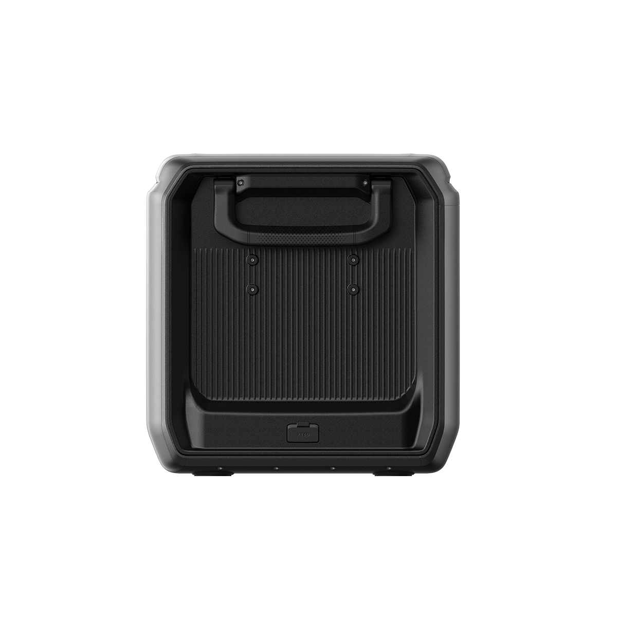 Rückansicht der EcoFlow Kühlbox mit robustem Griff und strukturiertem schwarzen Kunststoffboden