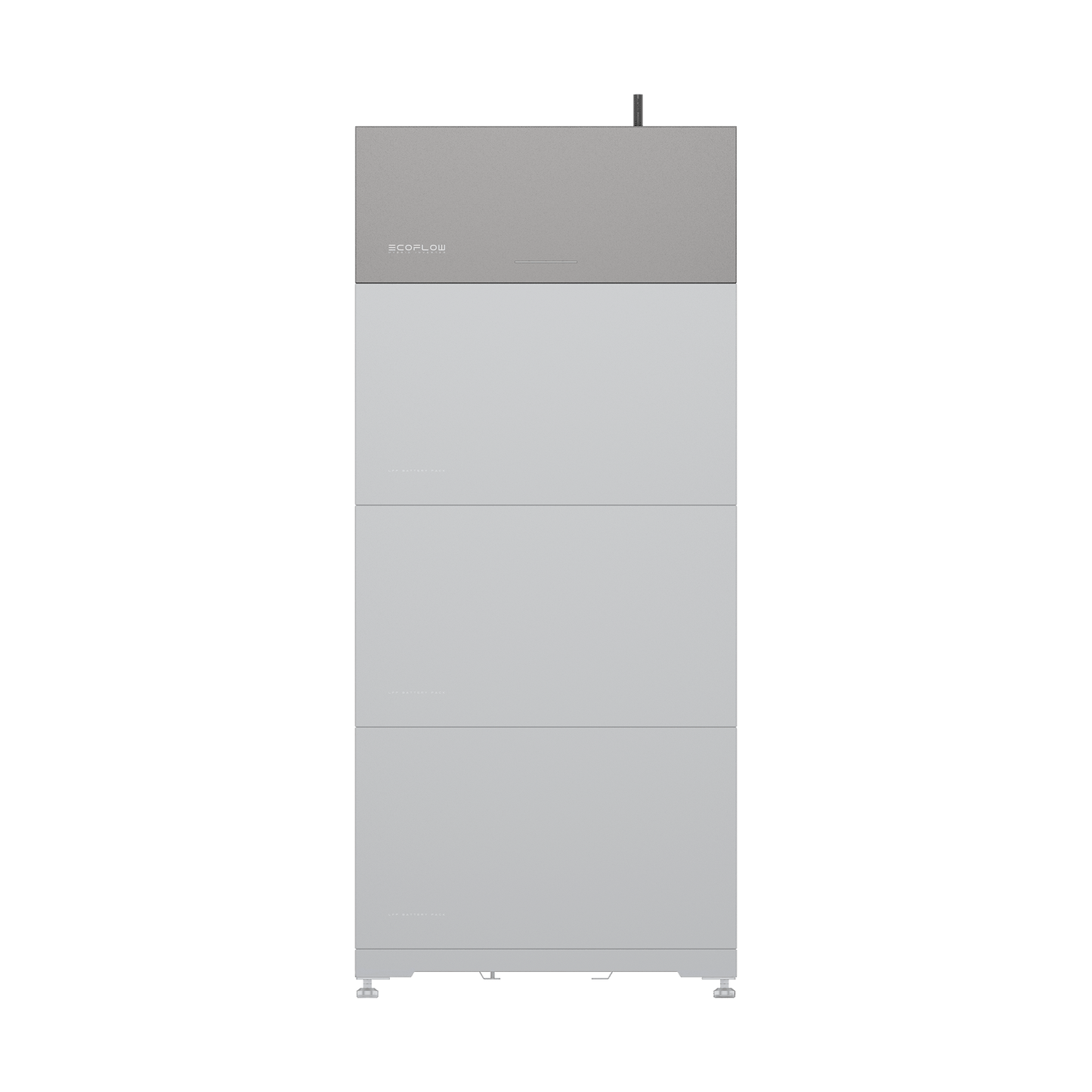 EcoFlow PowerOcean Wechselrichter mit grauem Kopfteil und drei weißen Modulen