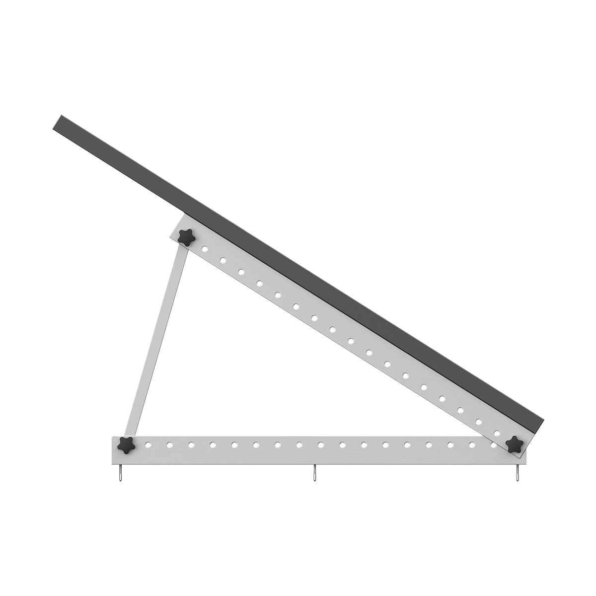 Seitenansicht eines verstellbaren Halterungssystems für Solarmodule mit Neigungsfunktion