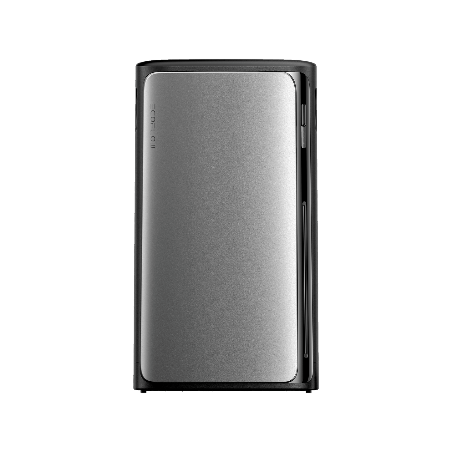 EcoFlow Stream Batterie mit schwarzem Rahmen silberner Front und vertikalem Logo