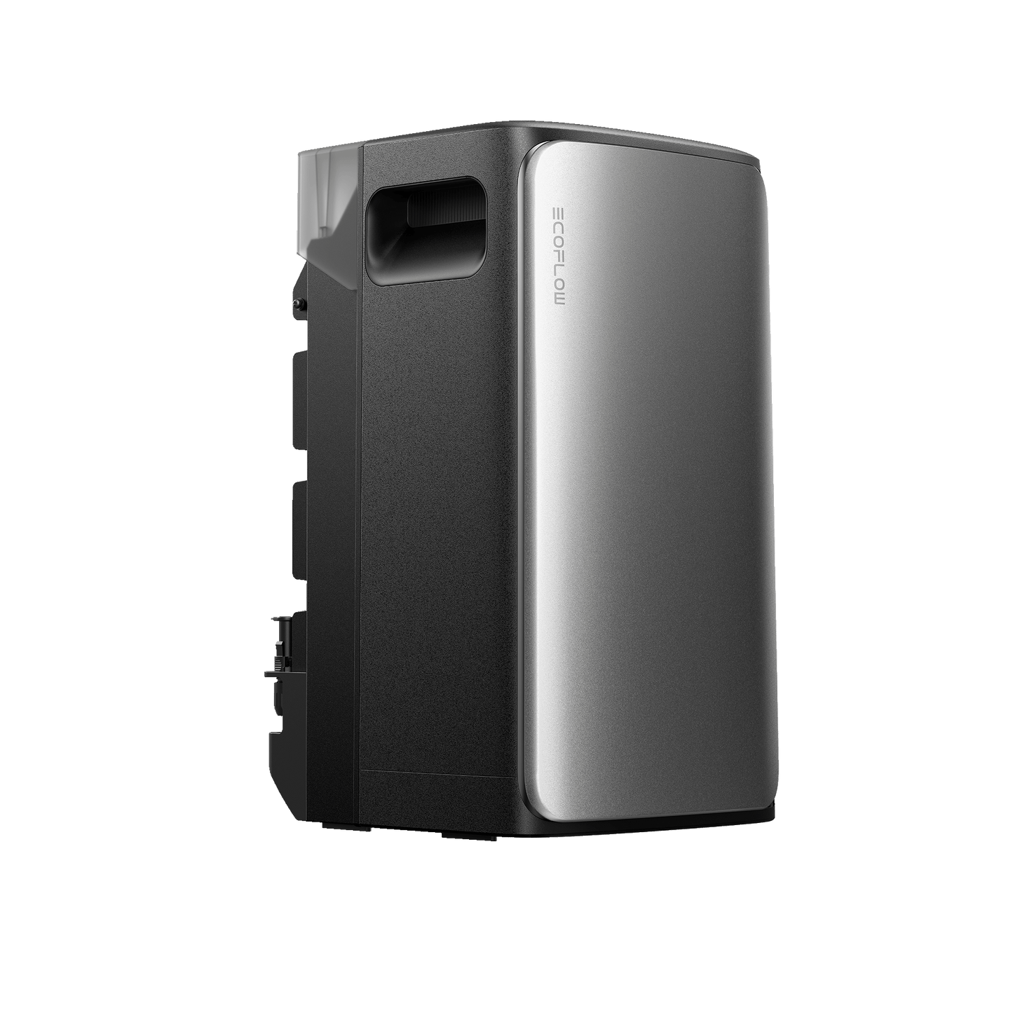EcoFlow Batterie mit schwarzem Gehäuse silberner Front und sichtbarem Markenlogo