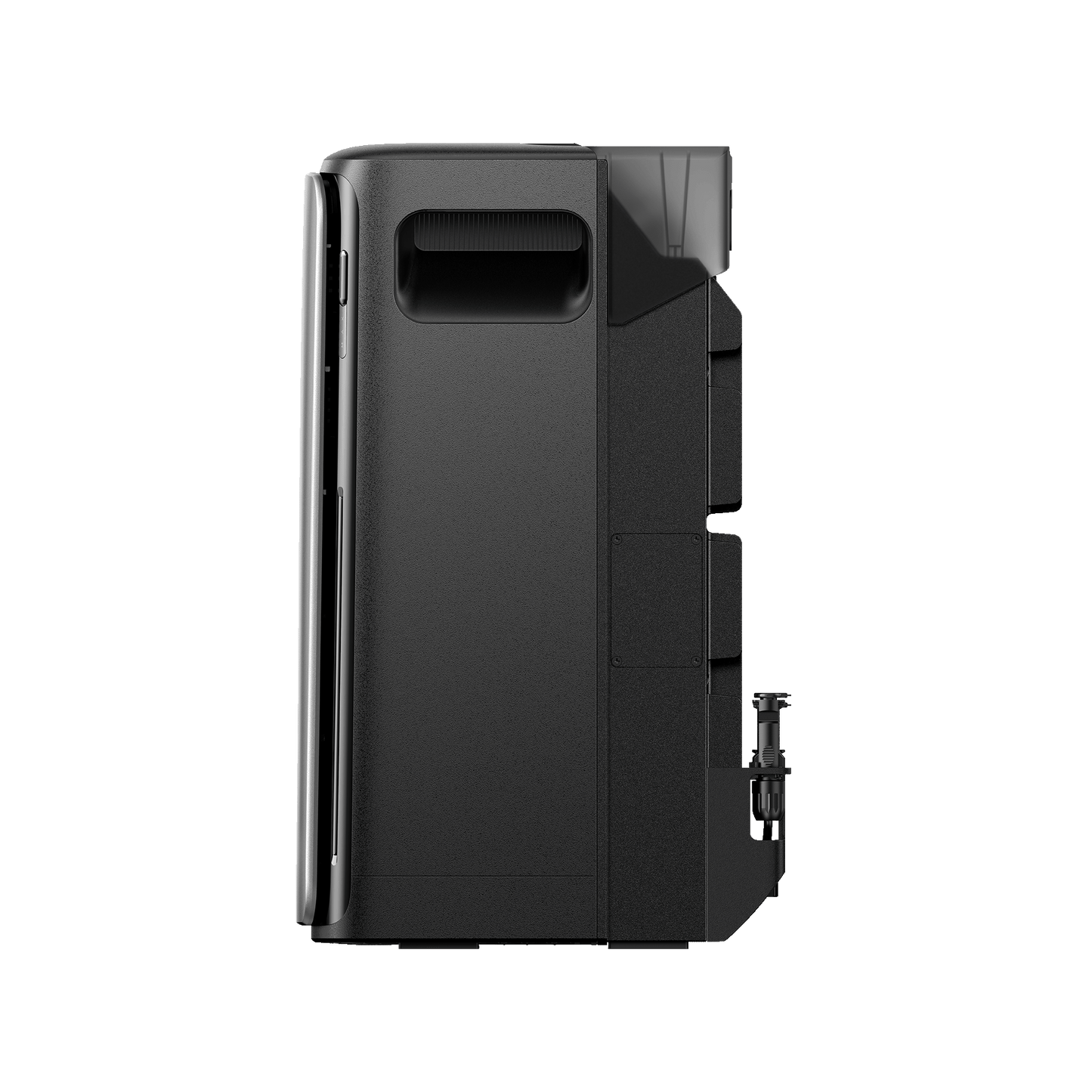 Schwarze EcoFlow Batterie mit Griff und strukturierter Oberfläche ohne sichtbare Anzeigen