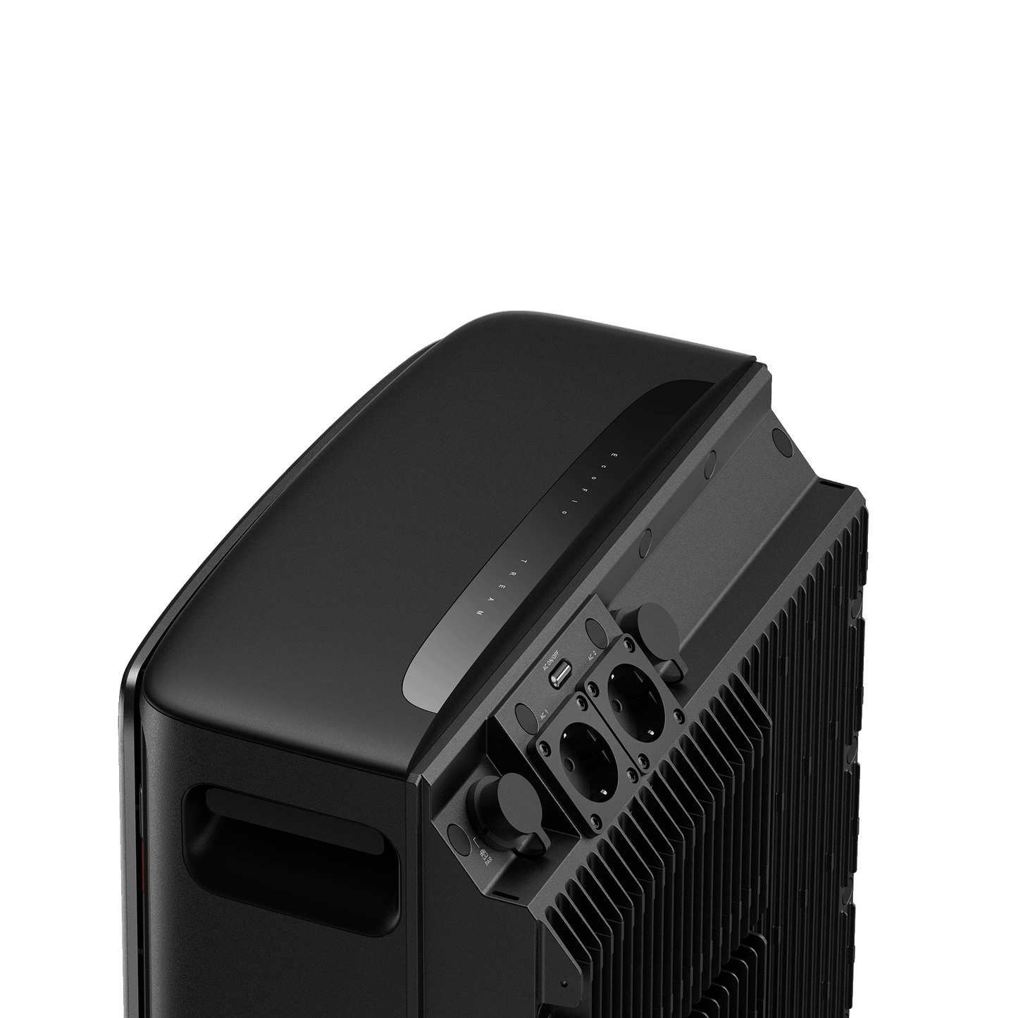 EcoFlow Stream Batterie Ultra X obere Rückseite mit Anschlüssen, Kühlrippen und LED-Anzeige