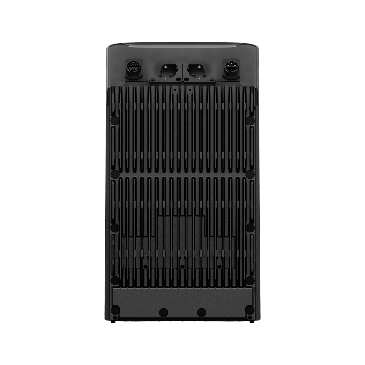 Rückseite des EcoFlow Stream AC Pro mit mehreren Anschlüssen und gerippter Oberfläche