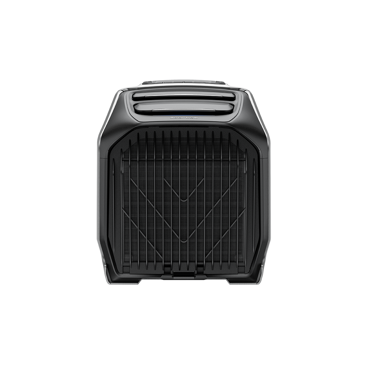 Frontansicht des EcoFlow Wave 3 Luftkühlers mit markanten Lüftergittern und Bedienfeld oben sichtbar.