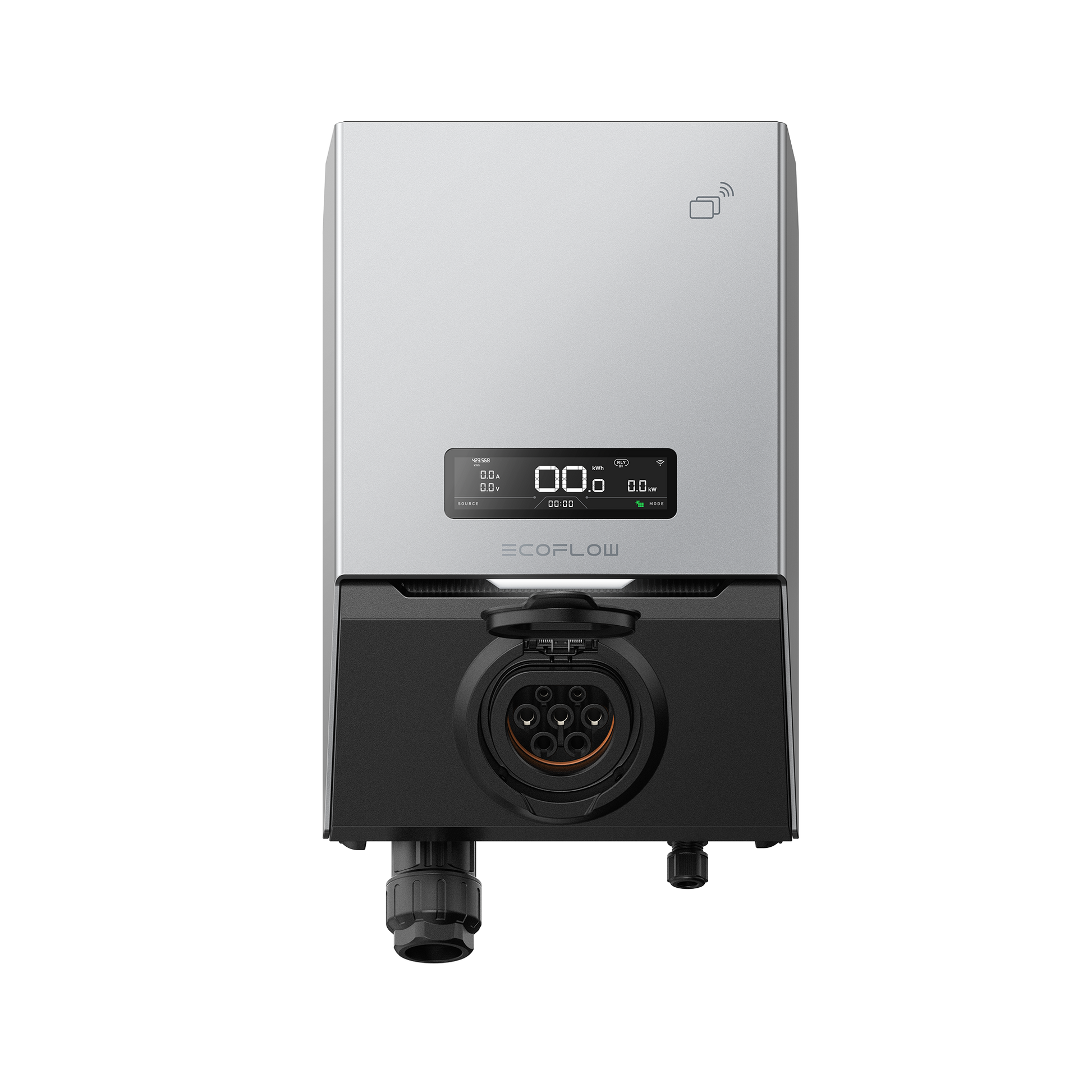 Moderne EcoFlow Wallbox Ladestation mit Display und Anschlussbuchse für Elektroautos