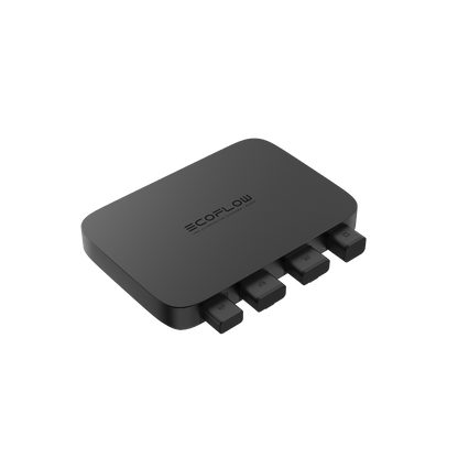 EcoFlow Ladegerät 500W in Schwarz mit vier Anschlüssen auf der Vorderseite des Geräts