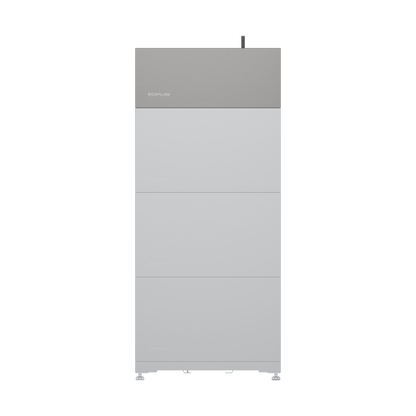 EcoFlow PowerOcean Wechselrichter mit grauem Kopfteil und drei weißen Modulen