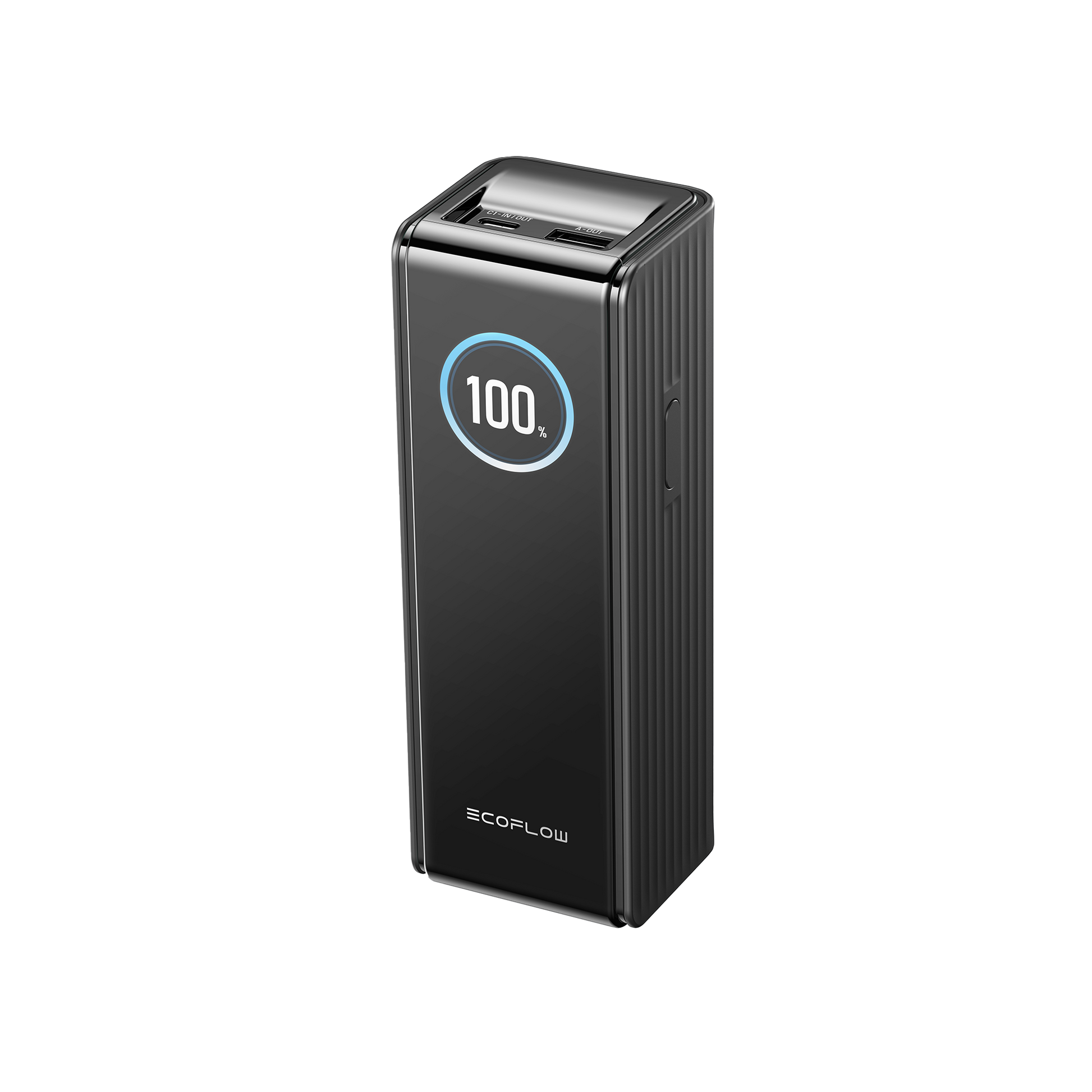 EcoFlow Rapid 25K Powerbank mit Display auf 100 Prozent und schwarzem Gehäuse