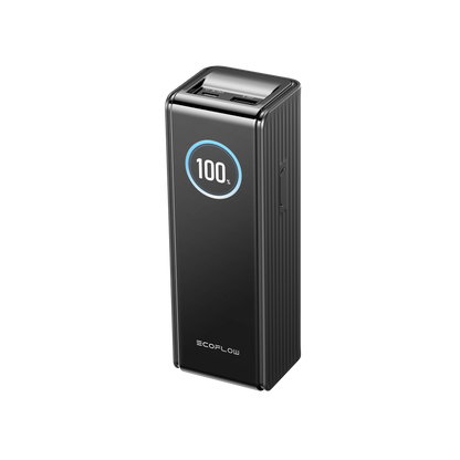 EcoFlow Rapid 25K Powerbank mit Display auf 100 Prozent und schwarzem Gehäuse