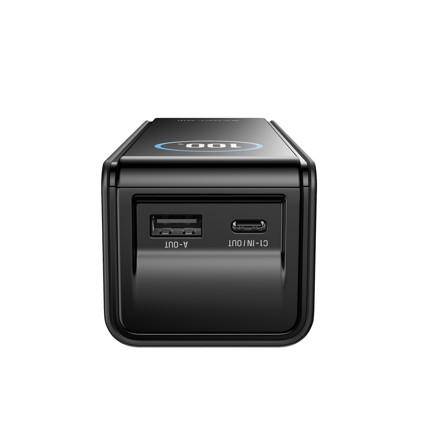 EcoFlow Rapid 25K Powerbank mit USB Anschlüssen und rundem Display auf 100 Prozent