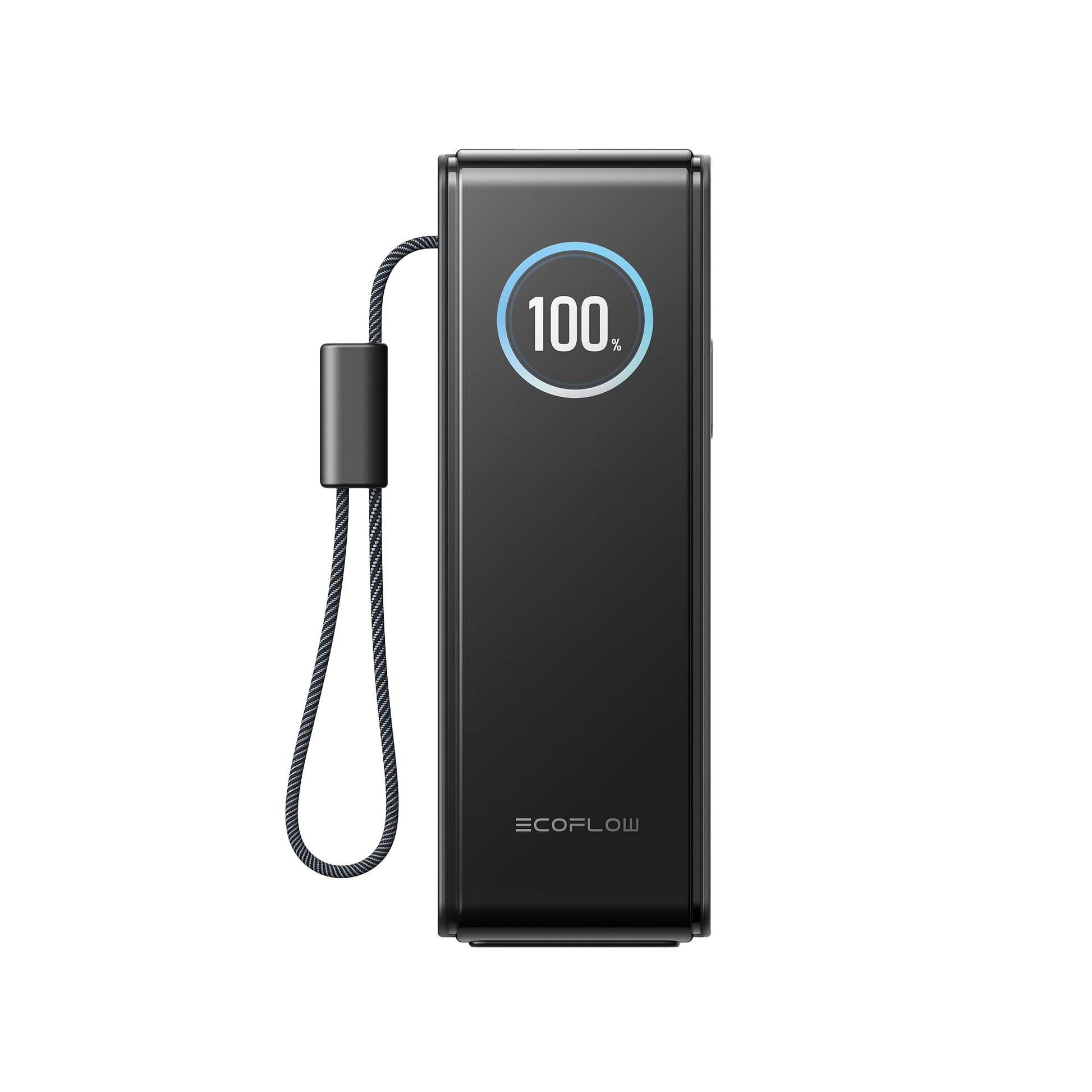 EcoFlow Rapid 25K Powerbank mit rundem Display auf 100 Prozent und seitlichem Trageband