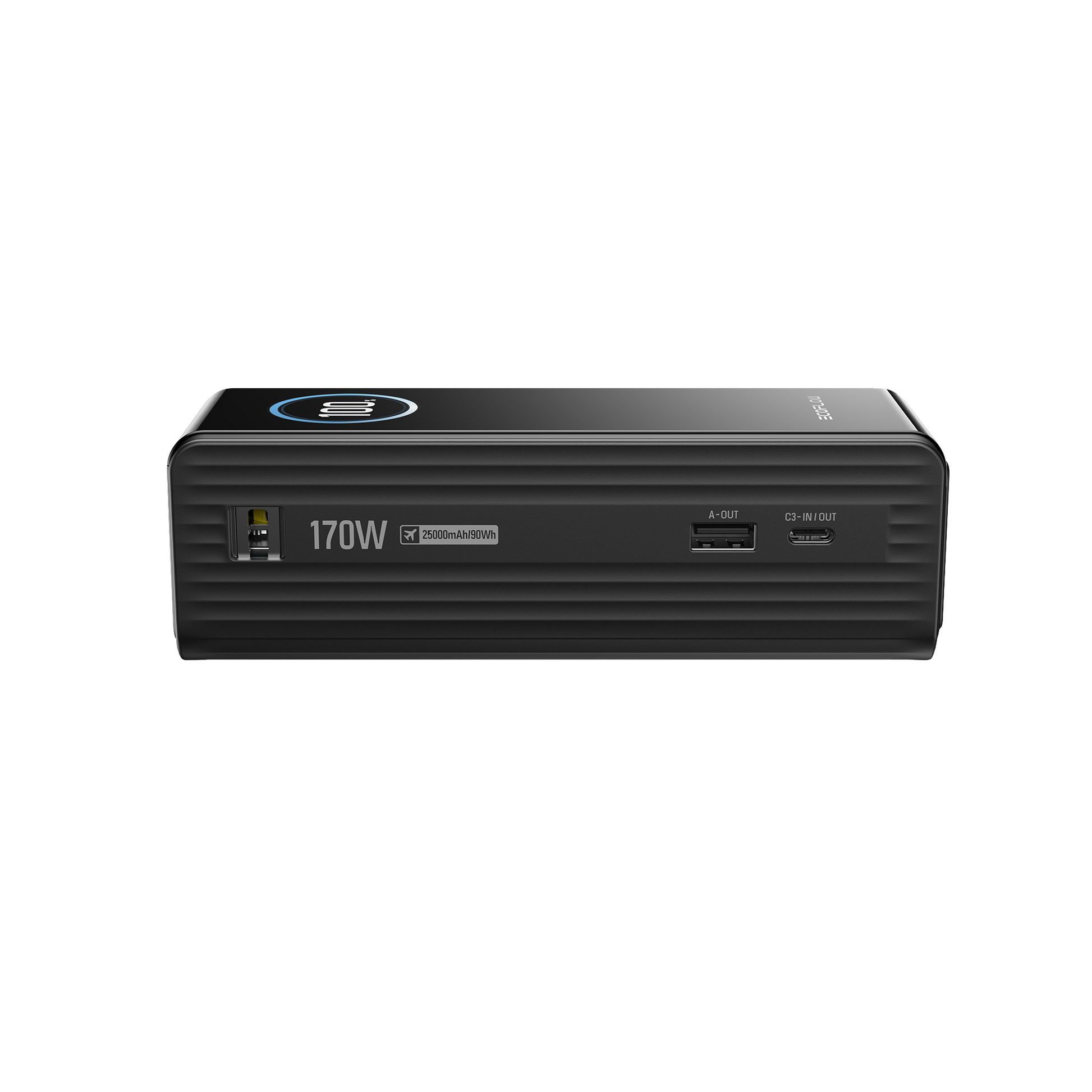 EcoFlow Rapid 25K Powerbank mit AC Anschluss, USB Ports und technischer Beschriftung vorne