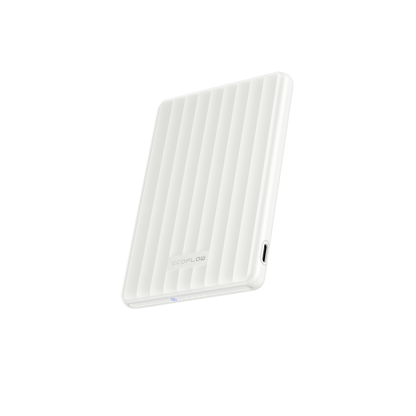 Elegante weiße Powerbank von Ecoflow Rapid Mag mit USB C Anschluss und moderner Optik
