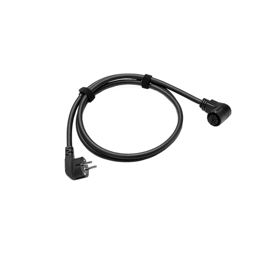 Schwarzes 1,5 Meter langes EcoFlow AC Kabel mit Winkelstecker und Klettverschlüssen
