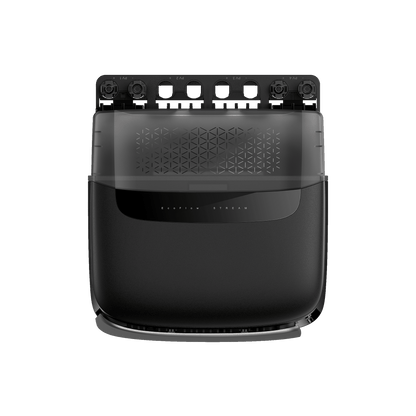 EcoFlow Stream Batterie mit schwarzem Gehäuse und transparentem Deckel mit Muster
