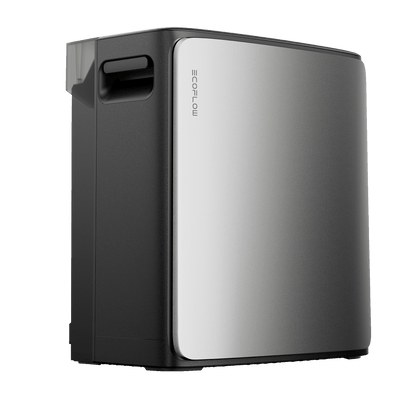 EcoFlow Stream Batterie Ultra X mit schwarzem Gehäuse, silberner Front und seitlichem Griff, Frontseite