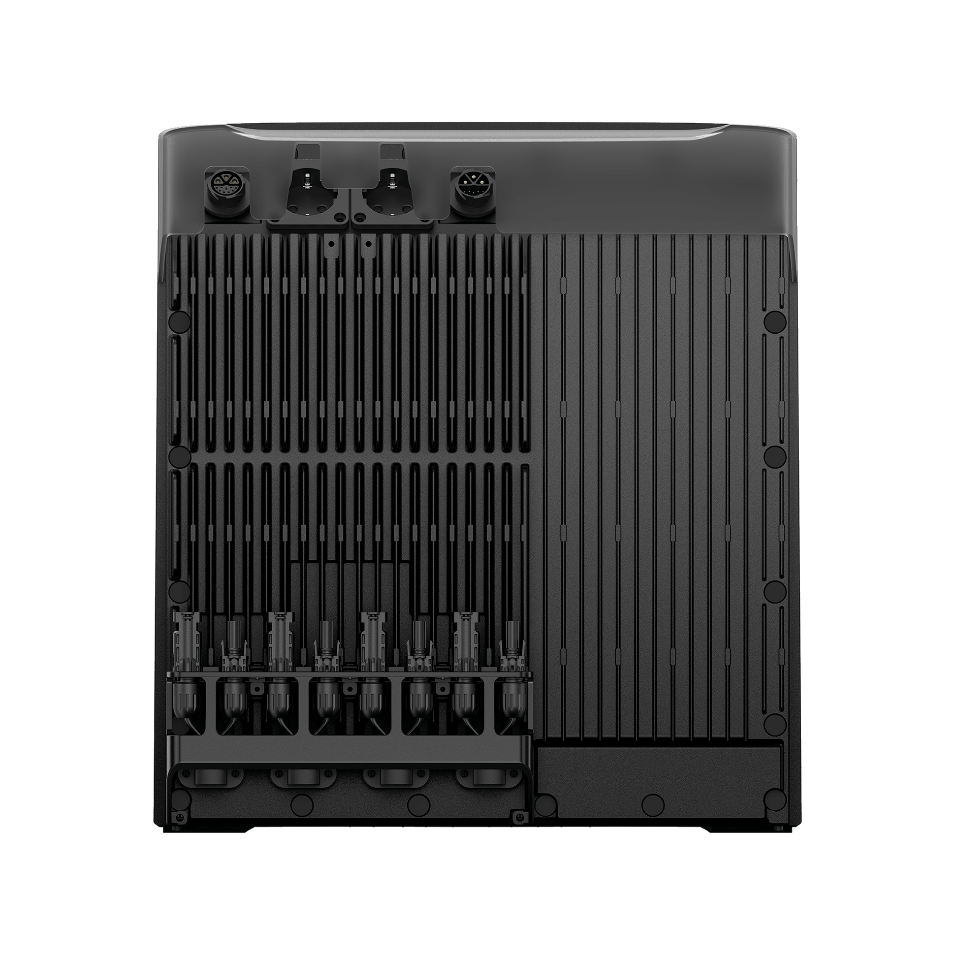 EcoFlow Stream Batterie Ultra X Rückseite mit Anschlüssen und Lüftungsschlitzen in schwarzem Design