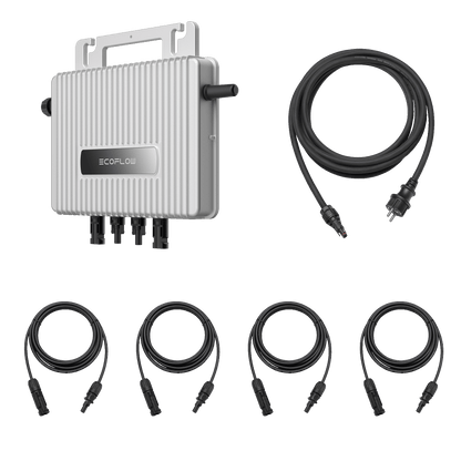 EcoFlow Stream Micro-Wechselrichter mit ICL-Kabel und vier Anschlusskabeln