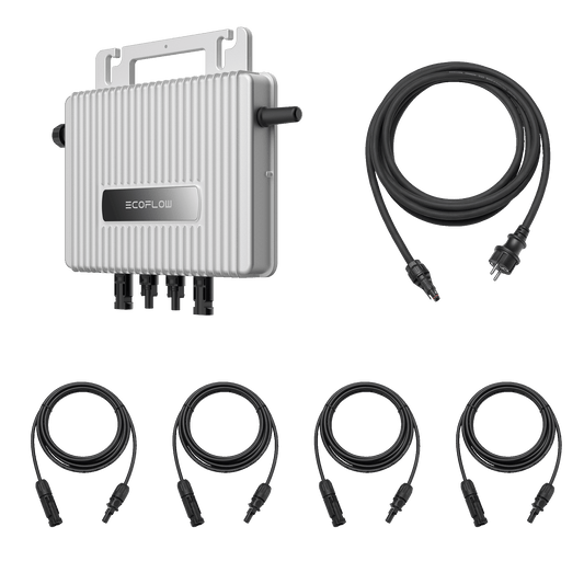 EcoFlow Stream Micro-Wechselrichter mit ICL-Kabel und vier Anschlusskabeln